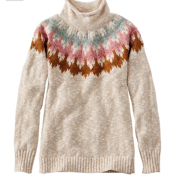 L.L. Bean Sweaters - L.L. Bean Fair Isle Mock Turtleneck Cotton Knit Sweater Women’s Size Large